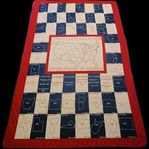 Vintage USA 1776-Bicentennial-1976 Patriotic State Capitol Date Quilt 66” X 98”